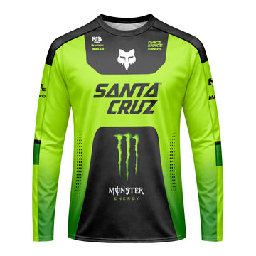 Santa Cruz Monster Energy Neon Green Black Factory Long Sleeve Mountain Bike Jersey - front view mockup