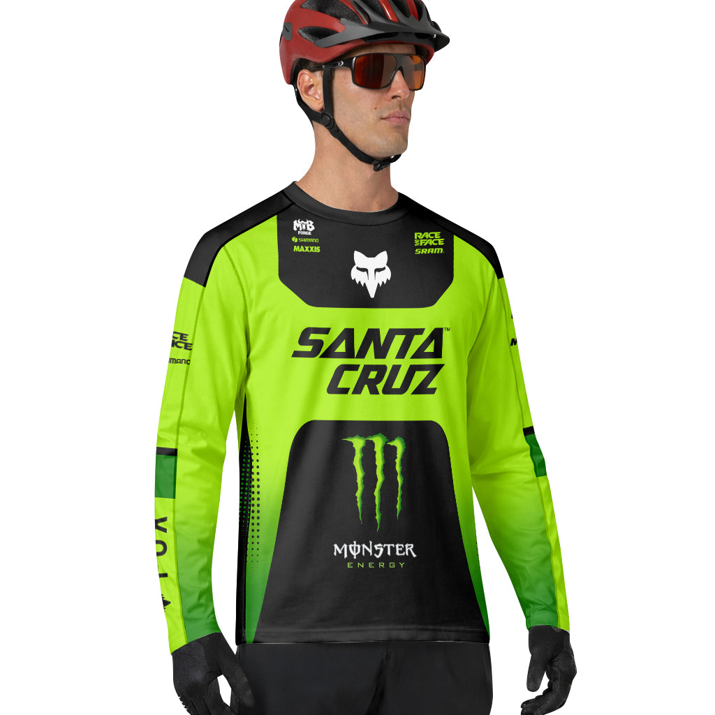 Santa Cruz Monster Energy Neon Green Black Factory Long Sleeve Mountain Bike Jersey - lifestyle view