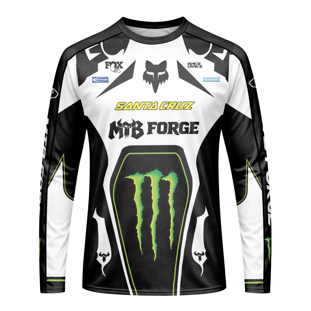 Santa Cruz Monster Energy White Black Long Sleeve Mountain Bike Jersey - front view mockup