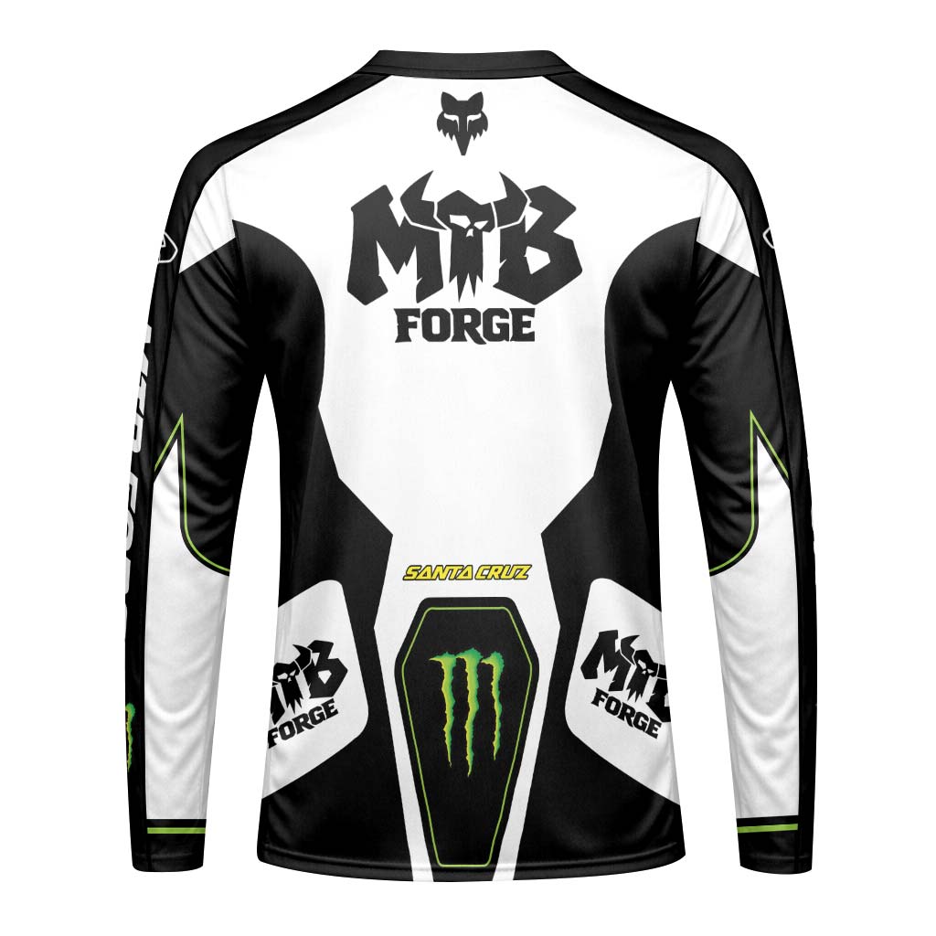 Santa Cruz Monster Energy White Black Long Sleeve Mountain Bike Jersey - back view mockup
