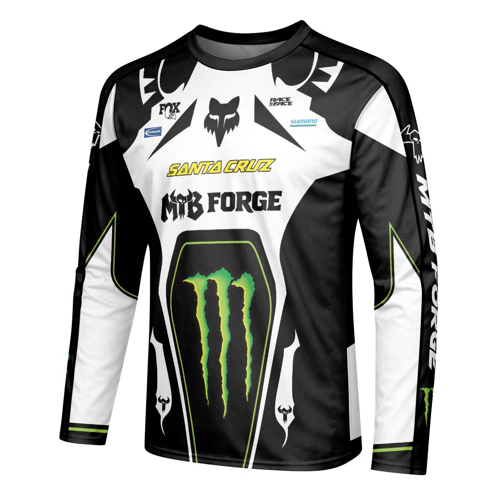 Santa Cruz Monster Energy White Black Long Sleeve Mountain Bike Jersey - left side mockup