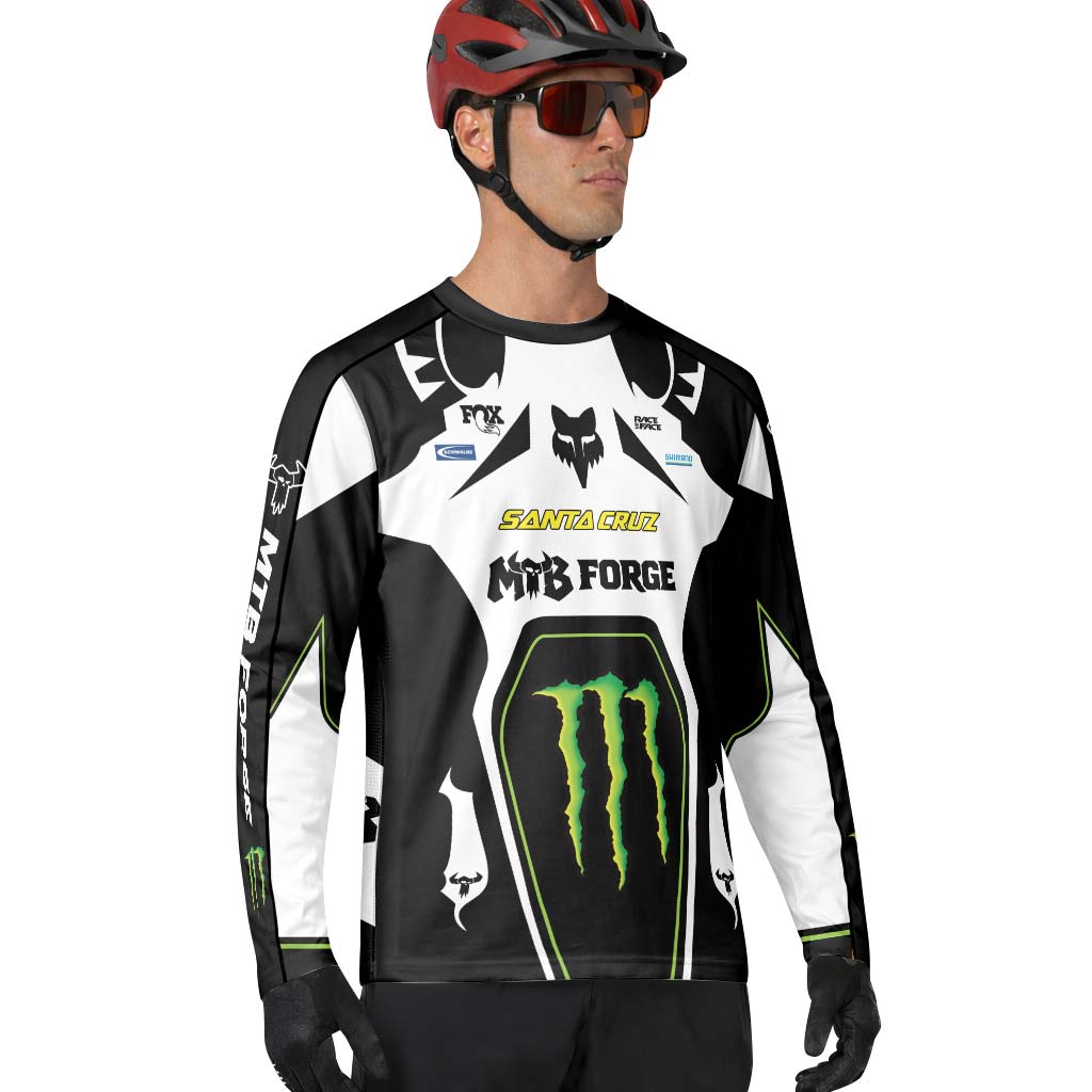 Santa Cruz Monster Energy White Black Long Sleeve Mountain Bike Jersey - lifestyle view