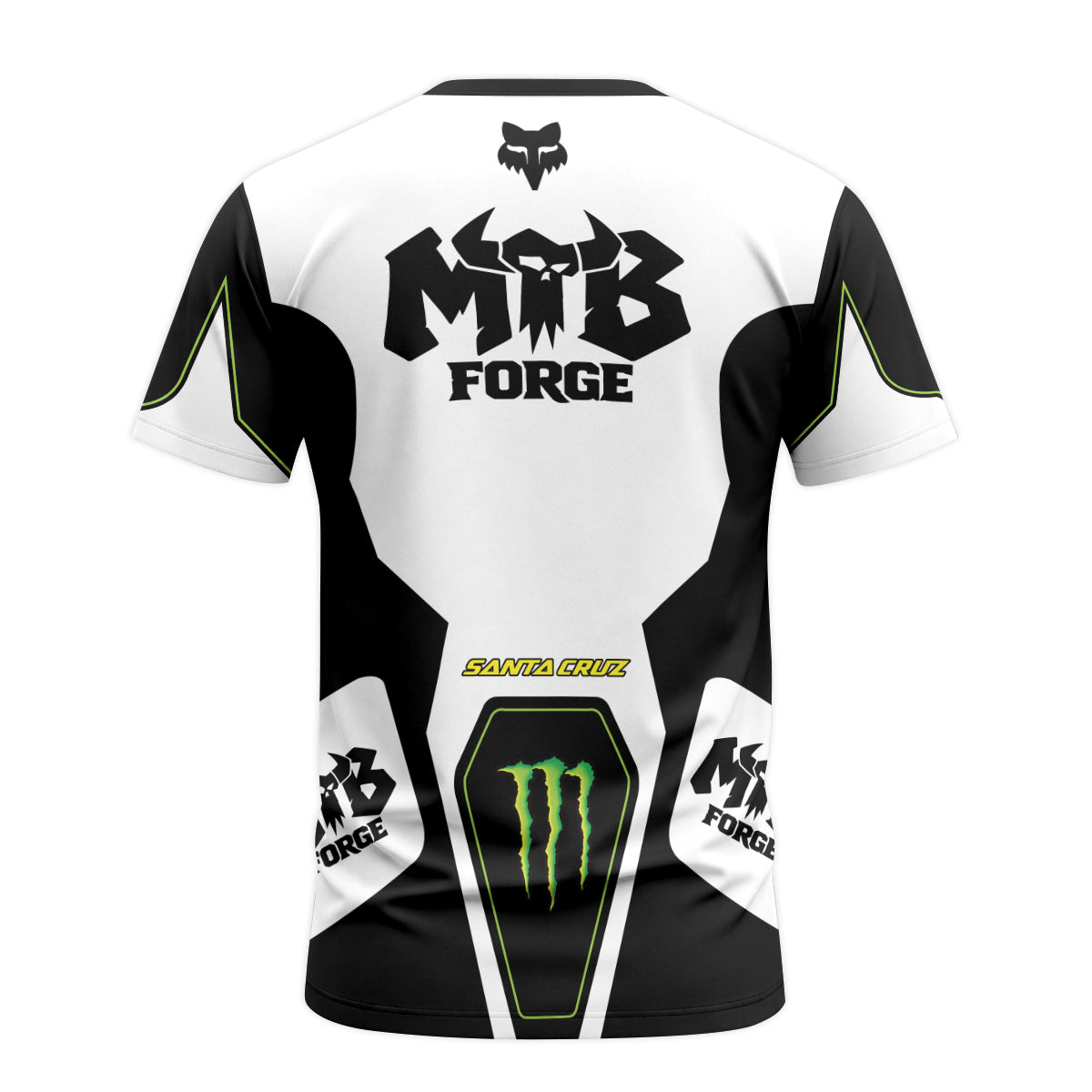 Santa Cruz Monster Energy White Black Short Sleeve Mountain Bike Jersey - back view mockup