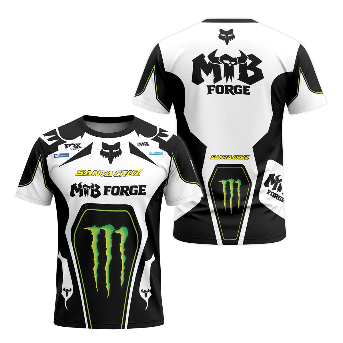 Santa Cruz Monster Energy White Black Short Sleeve Mountain Bike Jersey - front and back view