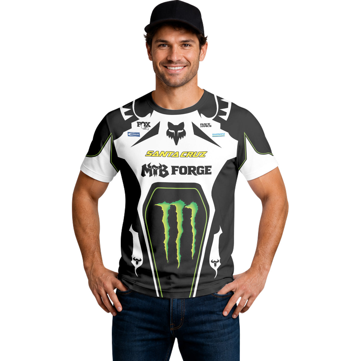 Santa Cruz Monster Energy White Black Short Sleeve Mountain Bike Jersey - lifestyle view