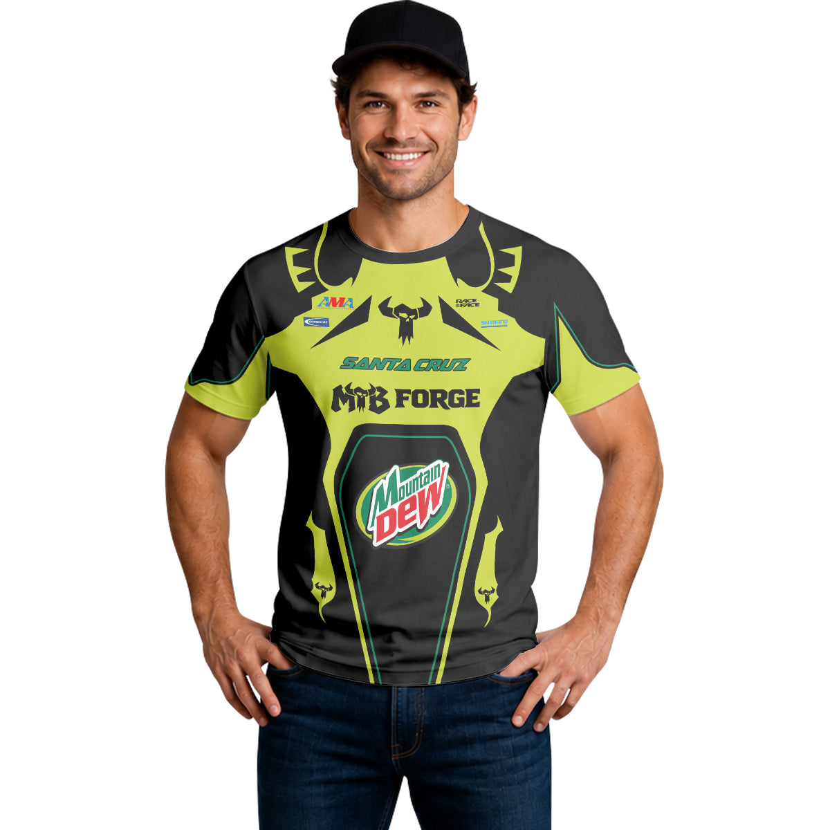 Santa Cruz Mountain Dew Neon Green Black Short Sleeve Mountain Bike Jersey – Lifestyle View