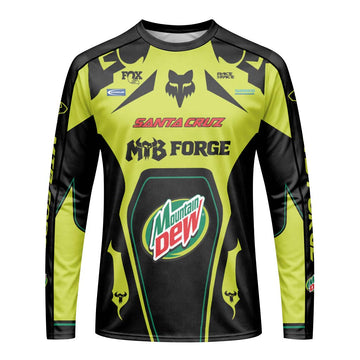 Santa Cruz Mountain Dew Neon Yellow Long Sleeve Mountain Bike Jersey - front view mockup