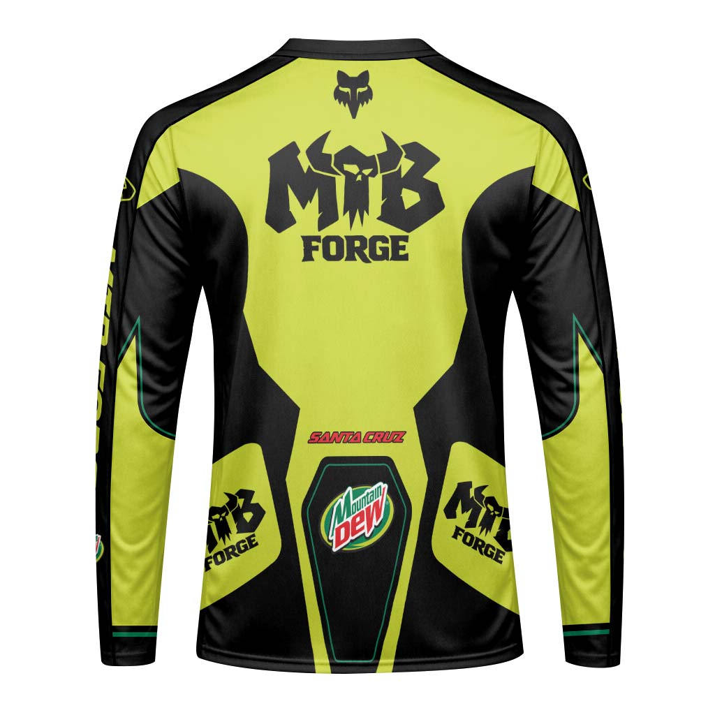 Santa Cruz Mountain Dew Neon Yellow Long Sleeve Mountain Bike Jersey - back view mockup