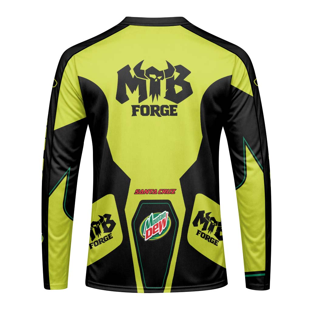 Santa Cruz Mountain Dew Neon Yellow Long Sleeve Mountain Bike Jersey – Front View Mockup