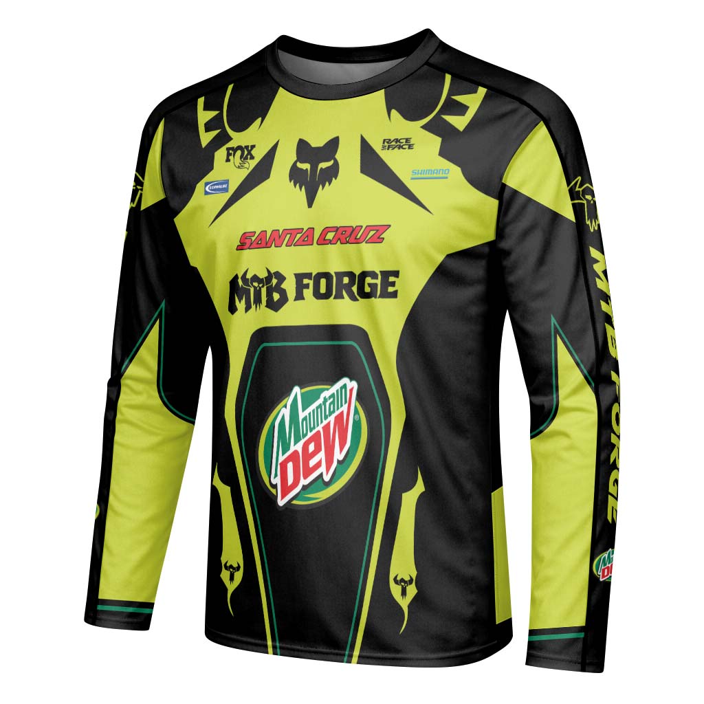 Santa Cruz Mountain Dew Neon Yellow Long Sleeve Mountain Bike Jersey - left side mockup