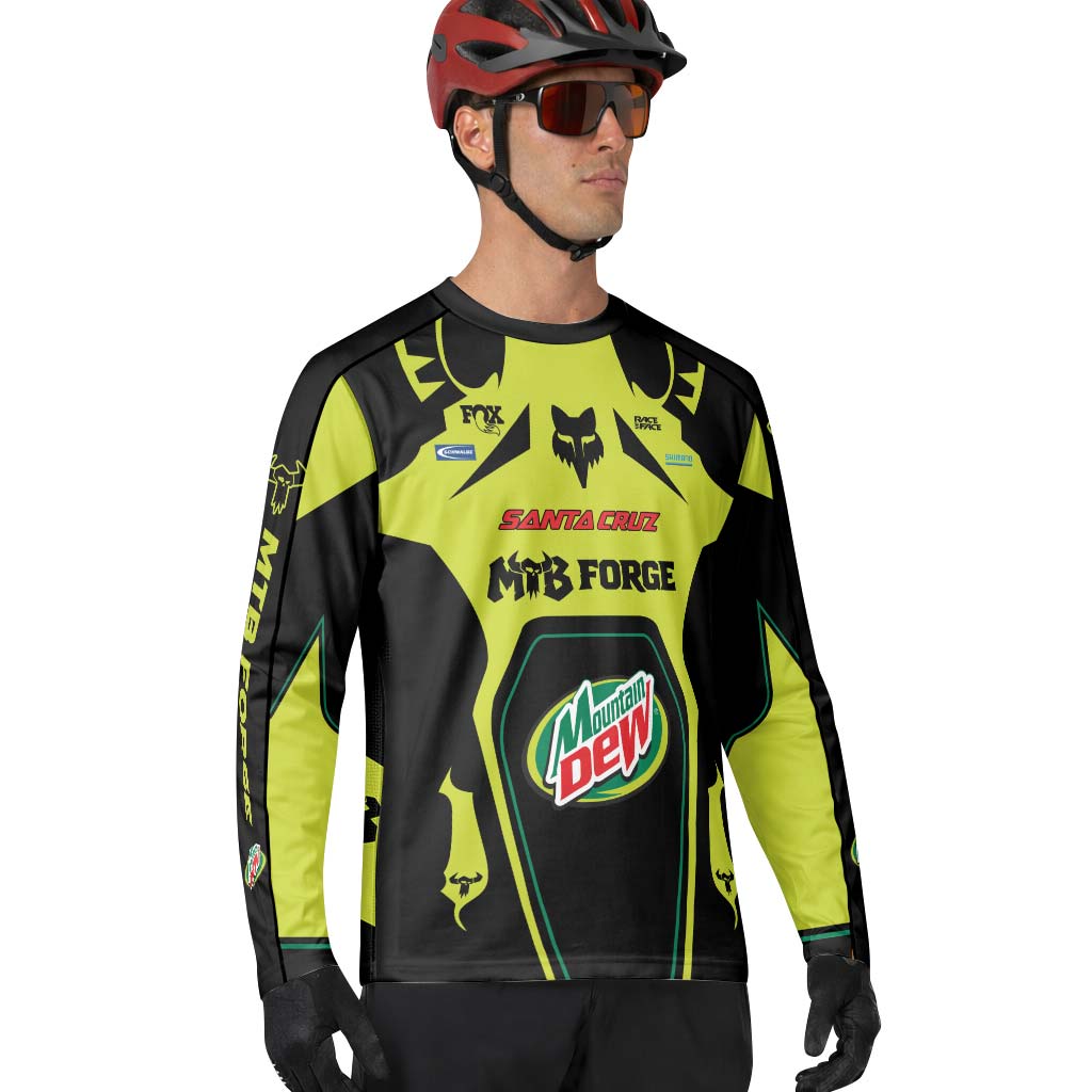Santa Cruz Mountain Dew Neon Yellow Long Sleeve Mountain Bike Jersey - lifestyle view