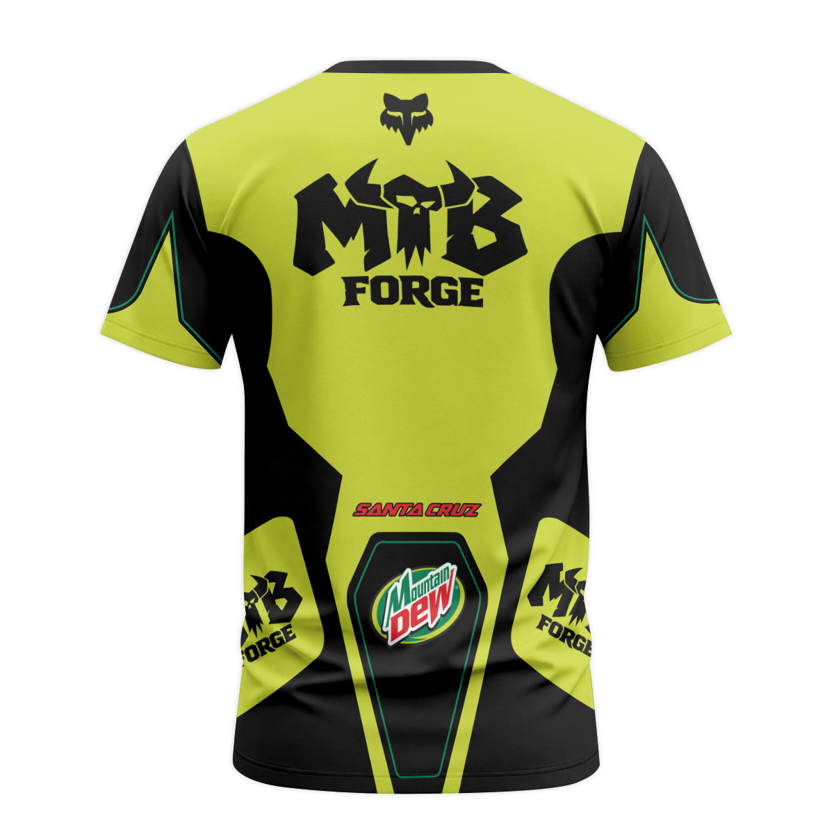 Santa Cruz Mountain Dew Neon Yellow Short Sleeve Mountain Bike Jersey - back view mockup