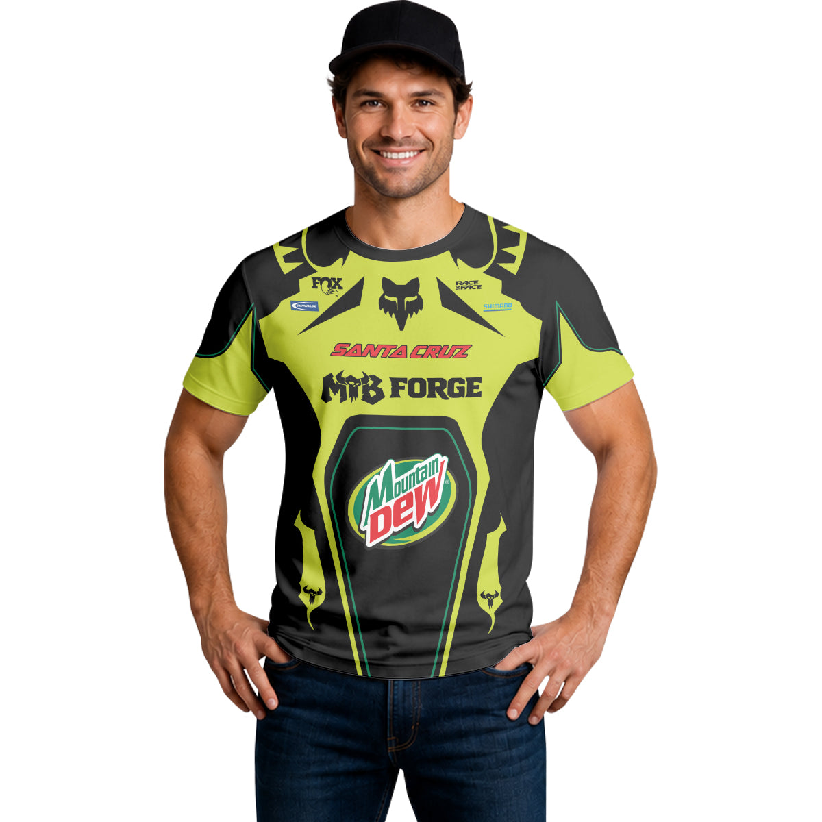 Santa Cruz Mountain Dew Neon Yellow Short Sleeve Mountain Bike Jersey - lifestyle view
