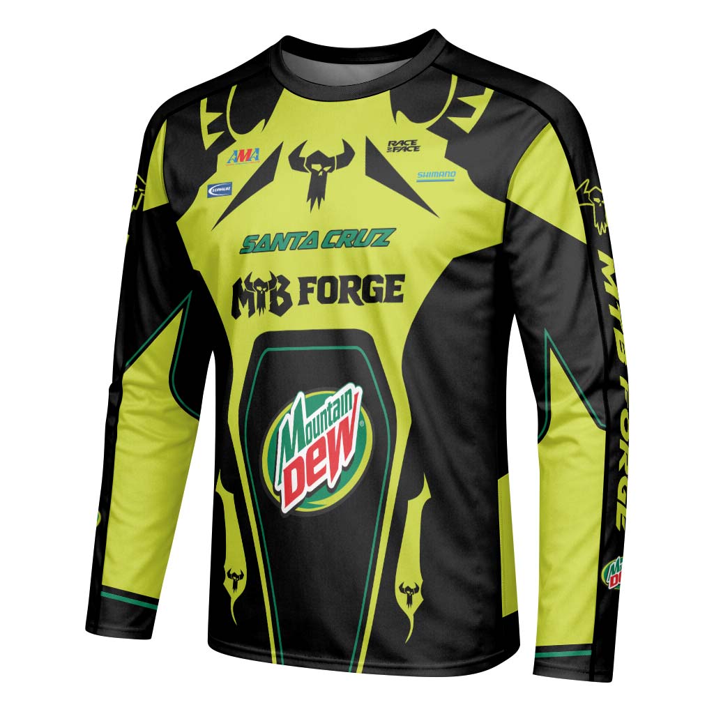 Santa Cruz Mountain Dew Neon Yellow Youth Long Sleeve Mountain Bike Jersey – Left Side View Mockup