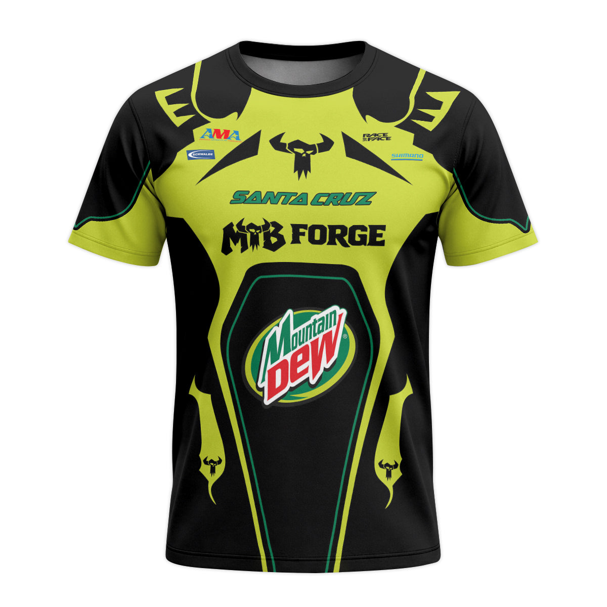 Santa Cruz Mountain Dew Neon Yellow Youth Short Sleeve Mountain Bike Jersey – Front View Mockup