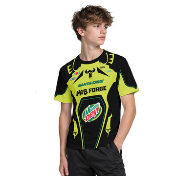 Santa Cruz Mountain Dew Neon Yellow Youth Short Sleeve Mountain Bike Jersey – Boy Lifestyle View