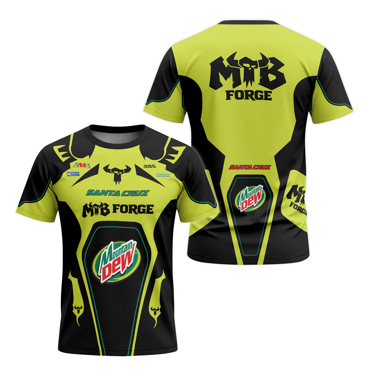Santa Cruz Mountain Dew Neon Yellow Youth Short Sleeve Mountain Bike Jersey – Front and Back View