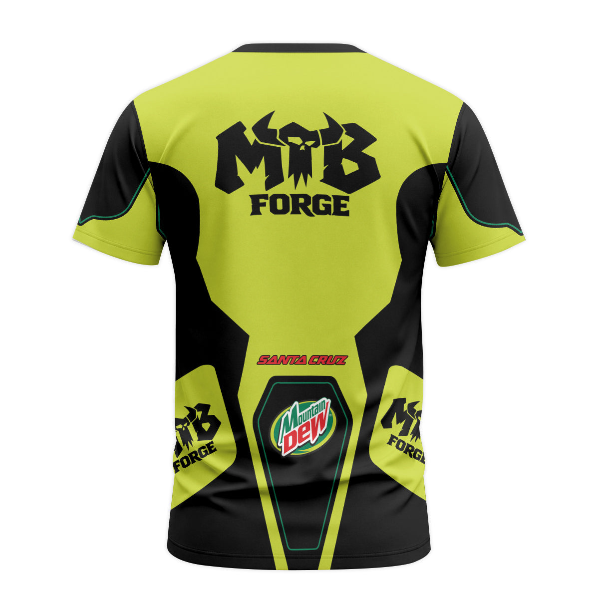 Santa Cruz Mountain Dew Neon Yellow Youth Short Sleeve Mountain Bike Jersey – Back View Mockup