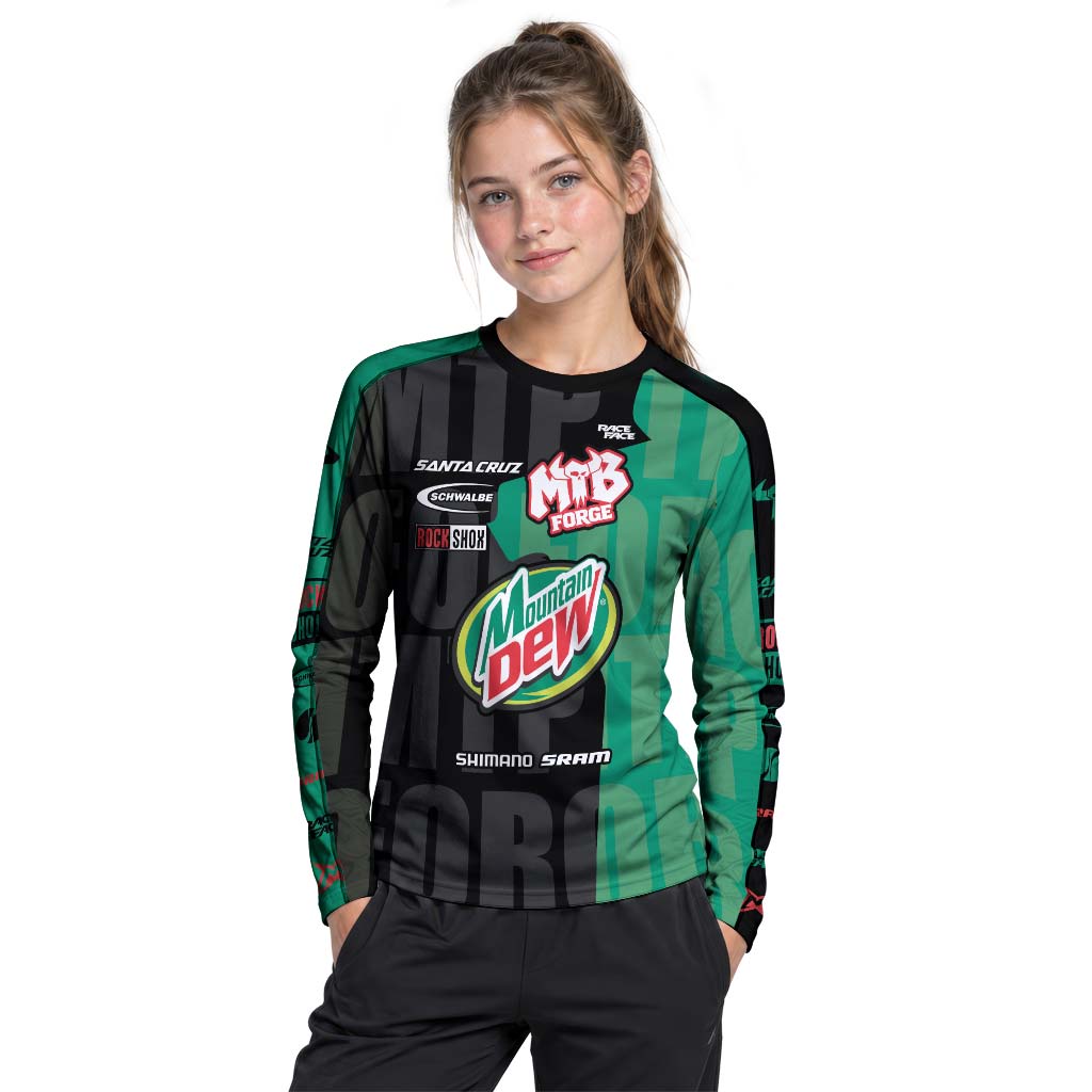 Santa Cruz Mountain Dew Youth Long Sleeve Mountain Bike Jersey – Girl Lifestyle View