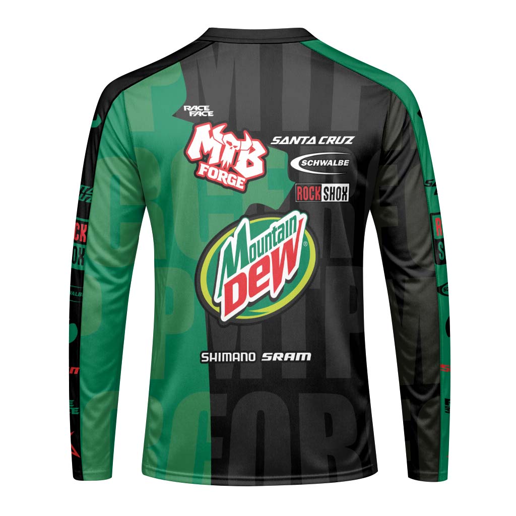 Santa Cruz Mountain Dew Youth Long Sleeve Mountain Bike Jersey – Back View Mockup