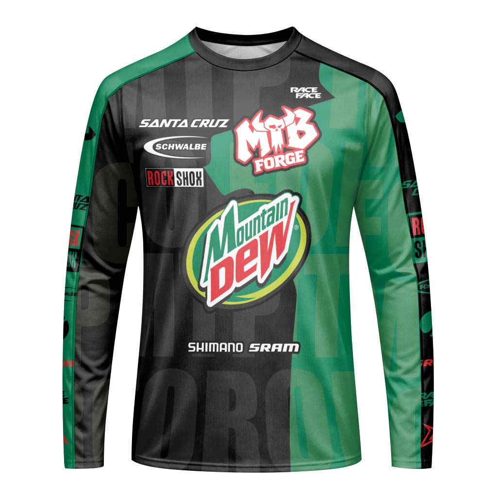 Santa Cruz Mountain Dew Youth Long Sleeve Mountain Bike Jersey – Front View Mockup