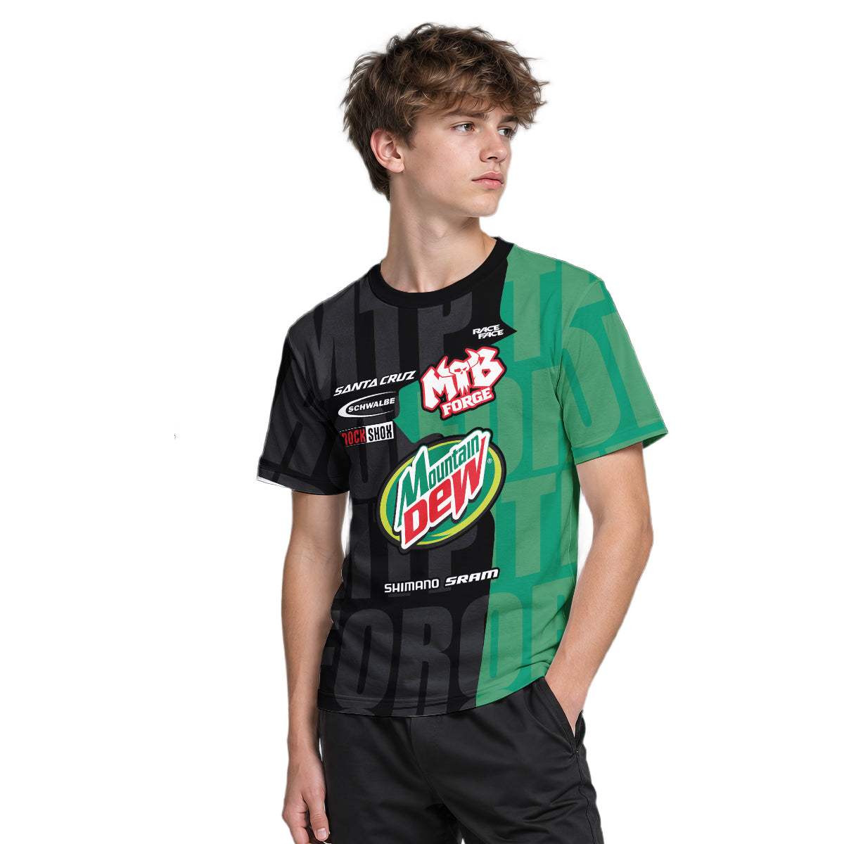 Santa Cruz Mountain Dew Youth Short Sleeve Mountain Bike Jersey – Boy Lifestyle View