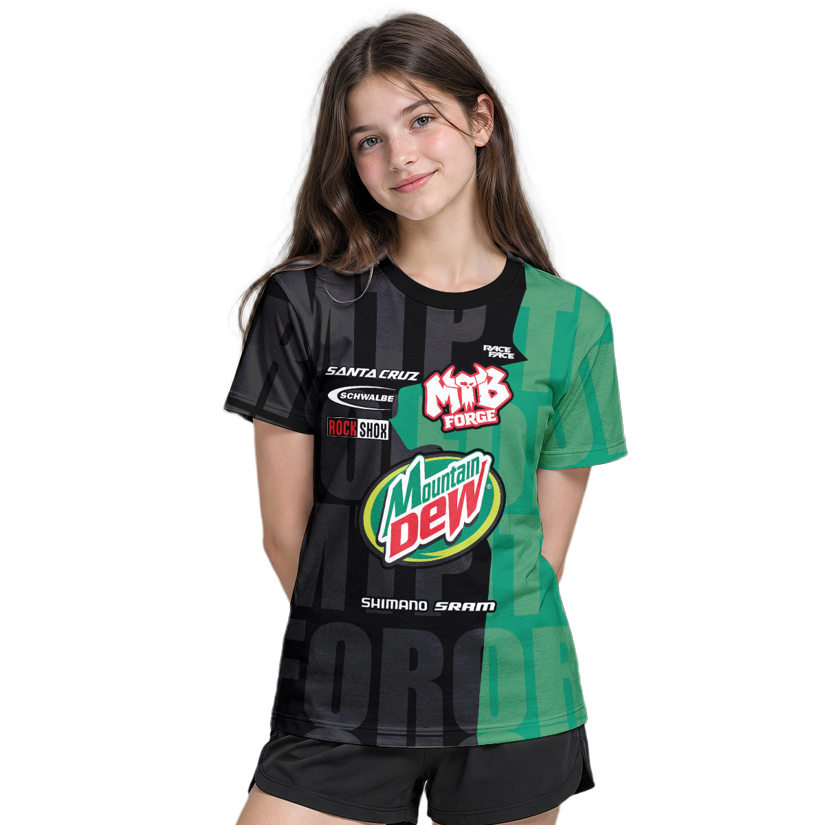Santa Cruz Mountain Dew Youth Short Sleeve Mountain Bike Jersey – Girl Lifestyle View