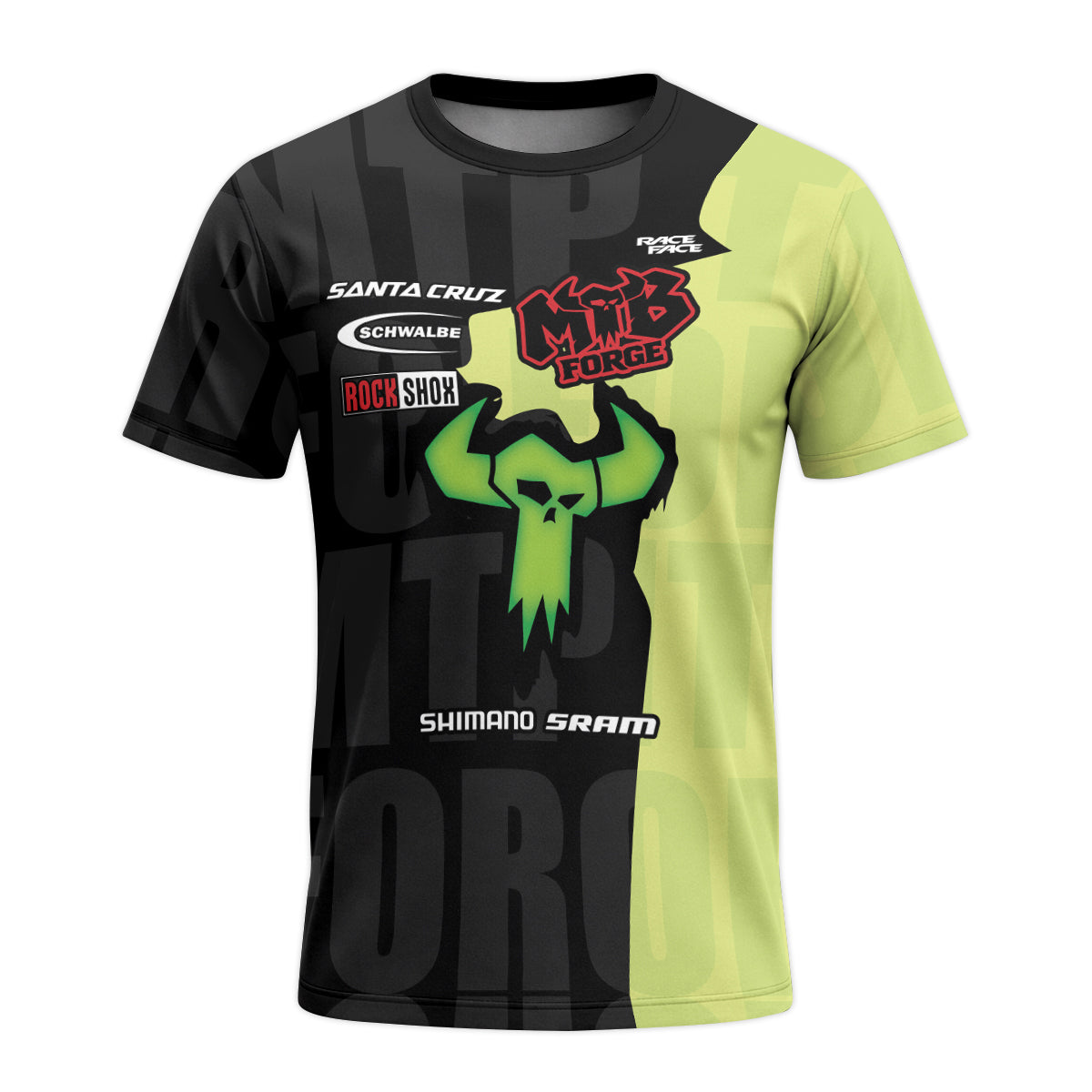 Santa Cruz MTB Forge Black Lime Short Sleeve Mountain Bike Jersey – Front View Mockup