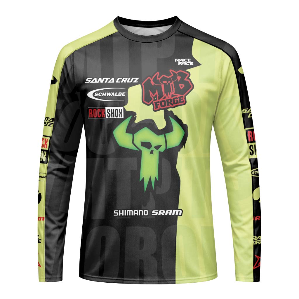 Santa Cruz MTB Forge Black Lime Youth Long Sleeve Mountain Bike Jersey – Front View Mockup