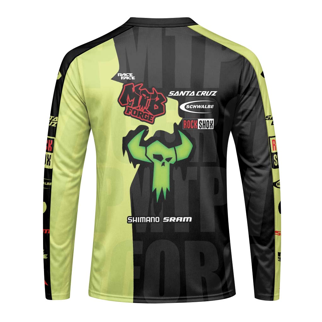Santa Cruz MTB Forge Black Lime Youth Long Sleeve Mountain Bike Jersey – Back View Mockup