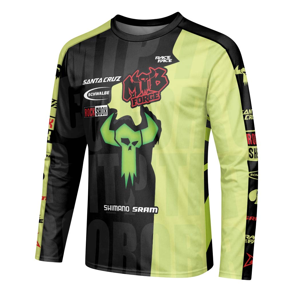 Santa Cruz MTB Forge Black Lime Youth Long Sleeve Mountain Bike Jersey – Left Side View Mockup