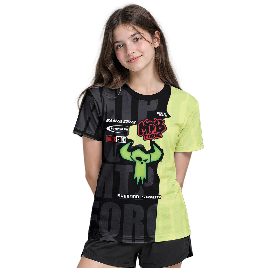 Santa Cruz MTB Forge Black Lime Youth Short Sleeve Mountain Bike Jersey – Boy Lifestyle View