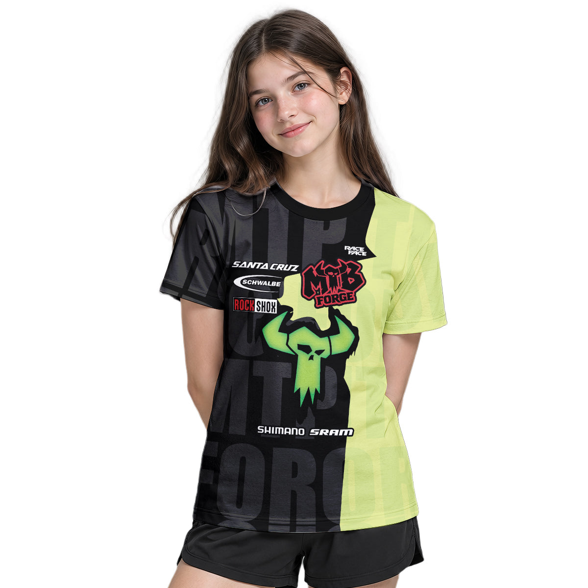 Santa Cruz MTB Forge Black Lime Youth Short Sleeve Mountain Bike Jersey – Girl Lifestyle View