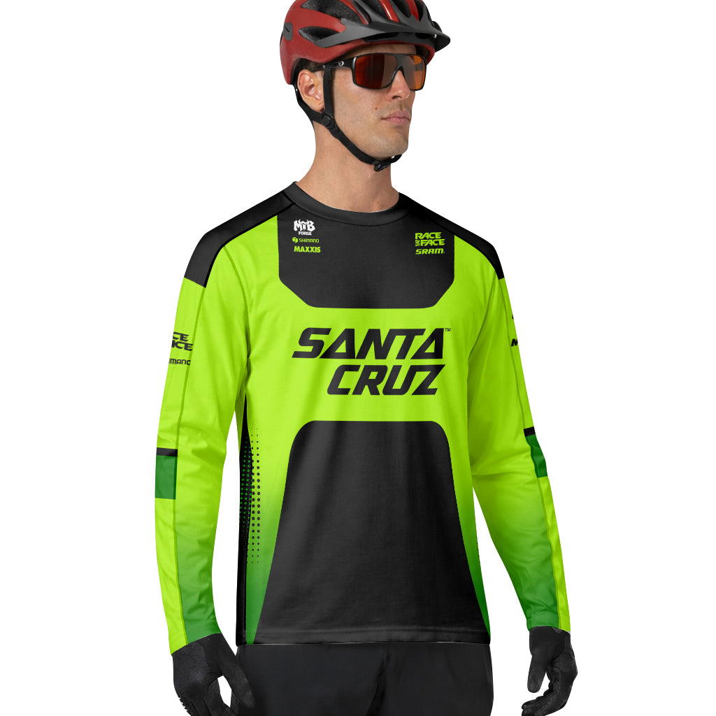 Santa Cruz Neon Green Black Factory Long Sleeve Mountain Bike Jersey – Lifestyle View