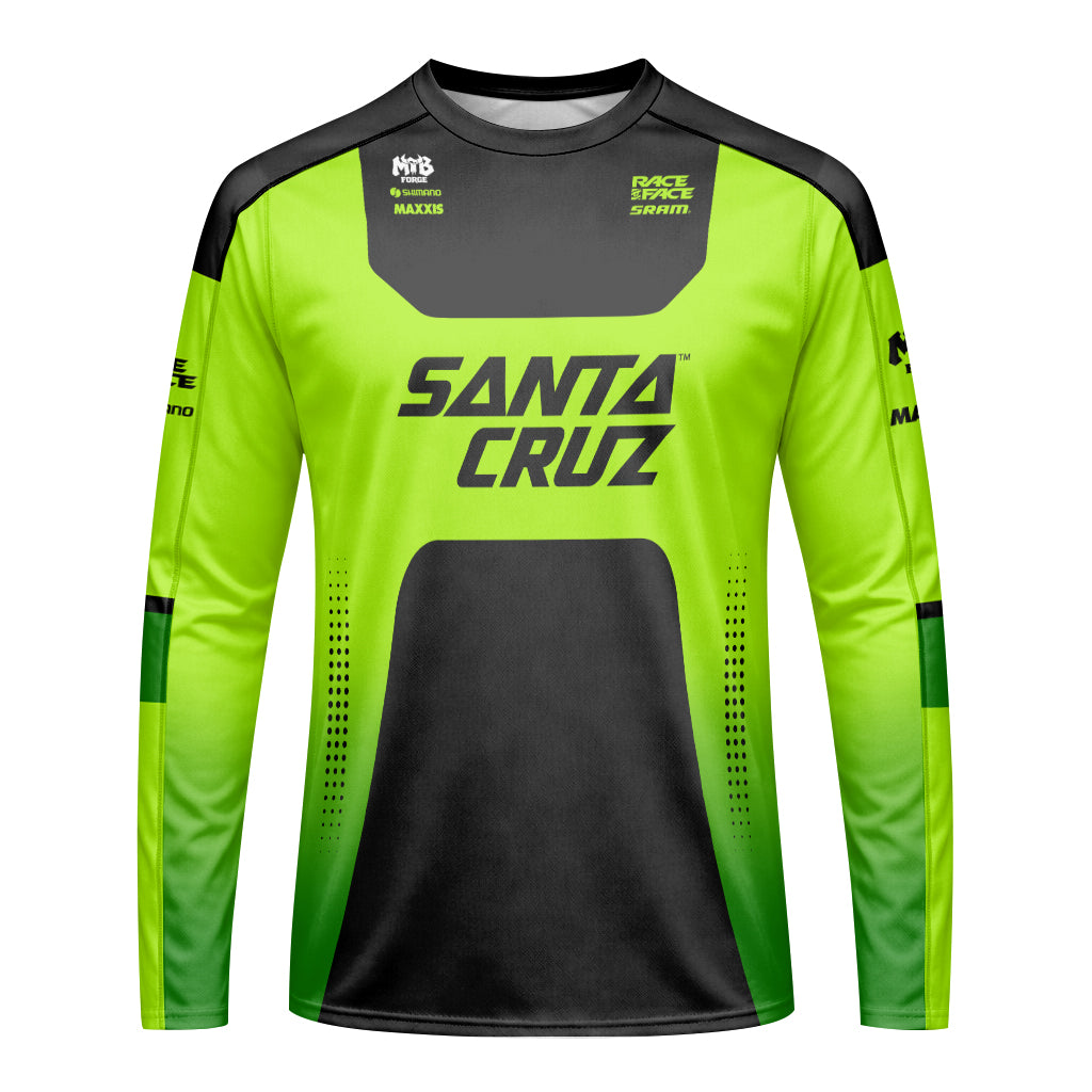 Santa Cruz Neon Green Black Factory Long Sleeve Mountain Bike Jersey – Front View Mockup