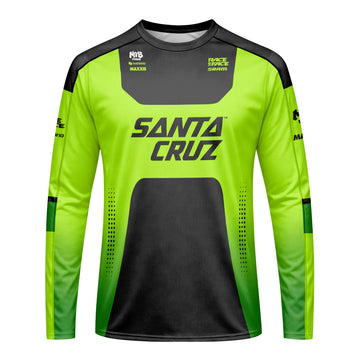 Santa Cruz Neon Green Black Factory Long Sleeve Mountain Bike Jersey – Front View Mockup