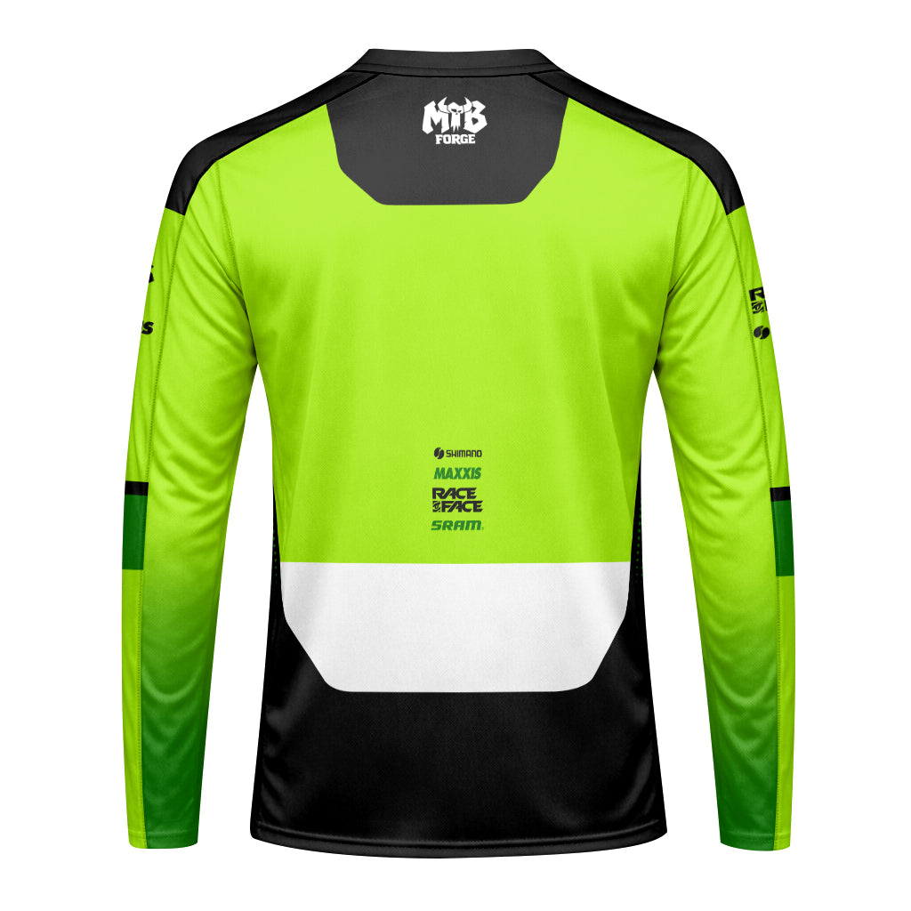 Santa Cruz Neon Green Black Factory Long Sleeve Mountain Bike Jersey – Front View Mockup