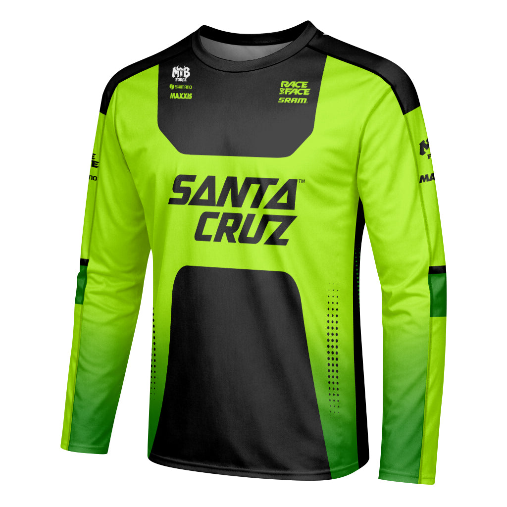 Santa Cruz Neon Green Black Factory Long Sleeve Mountain Bike Jersey – Left Side View Mockup