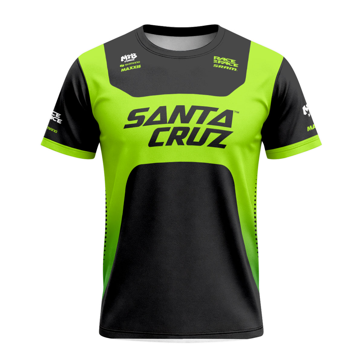 Santa Cruz Neon Green Black Factory Short Sleeve Mountain Bike Jersey – Front View Mockup