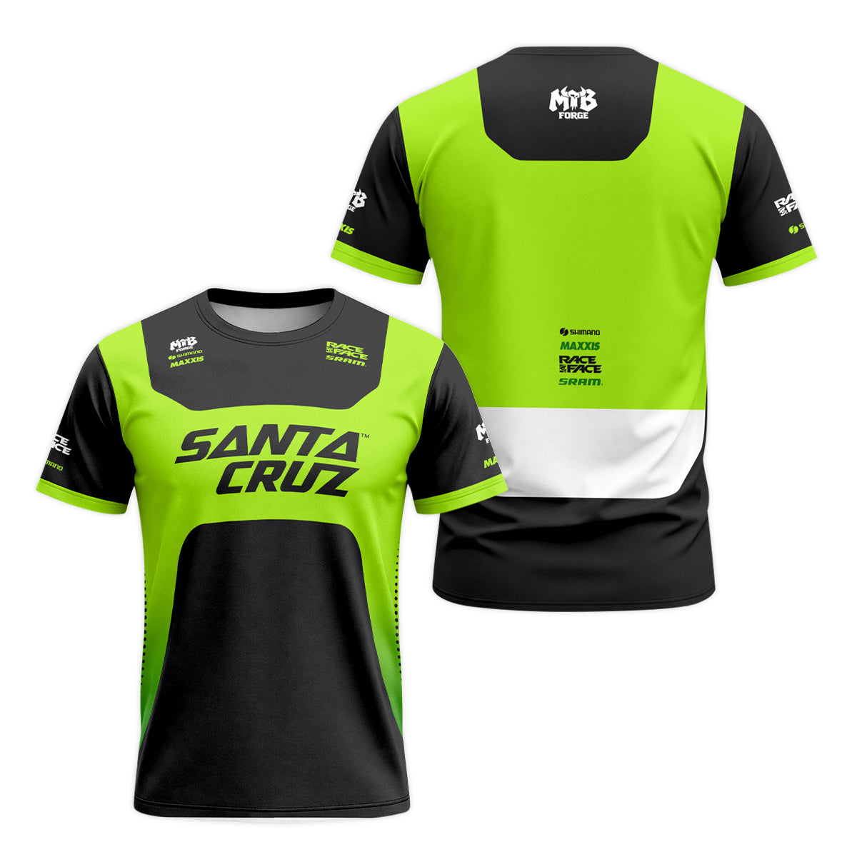 Santa Cruz Neon Green Black Factory Short Sleeve Mountain Bike Jersey – Front and Back View