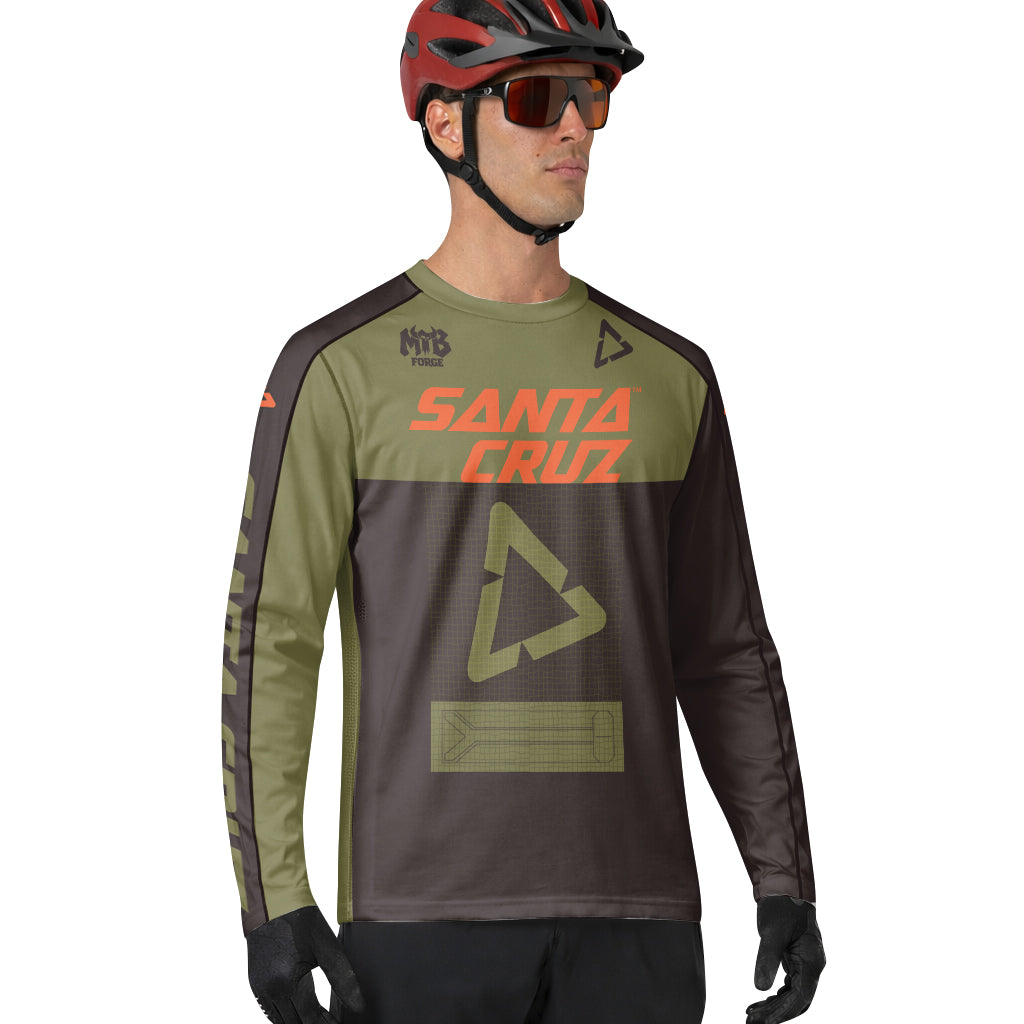Santa Cruz Olive Black Orange Factory Racing Long Sleeve Mountain Bike Jersey - lifestyle view