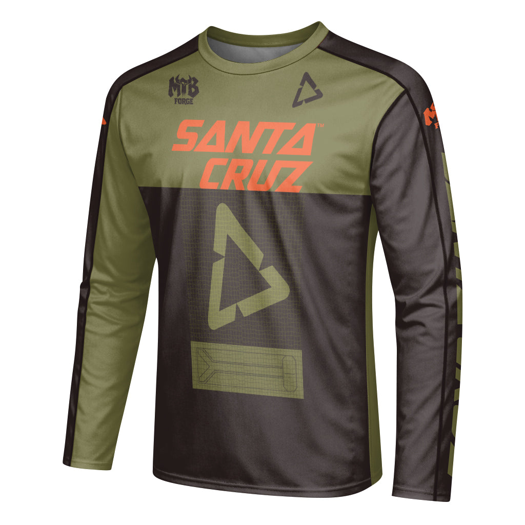 Santa Cruz Olive Black Orange Factory Racing Long Sleeve Mountain Bike Jersey - left side mockup