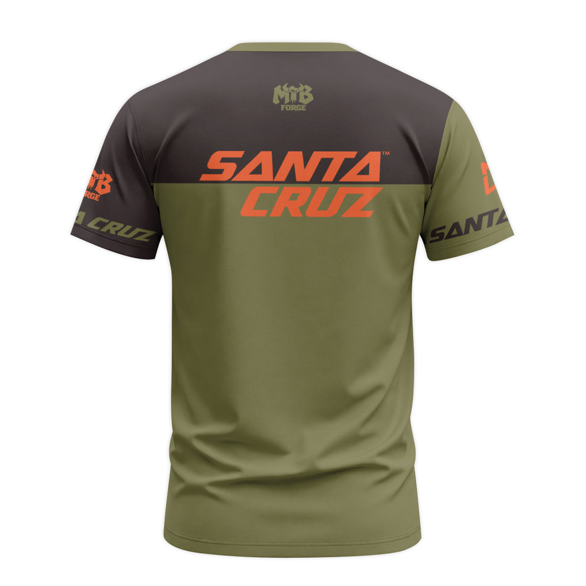 Santa Cruz Olive Black Orange Factory Racing Short Sleeve Mountain Bike Jersey - back view mockup