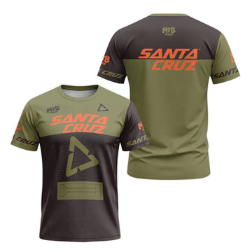 Santa Cruz Olive Black Orange Factory Racing Short Sleeve Mountain Bike Jersey - front and back view