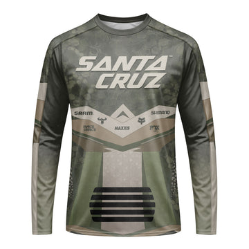 Santa Cruz Olive Camo Long Sleeve Mountain Bike Jersey - front view mockup