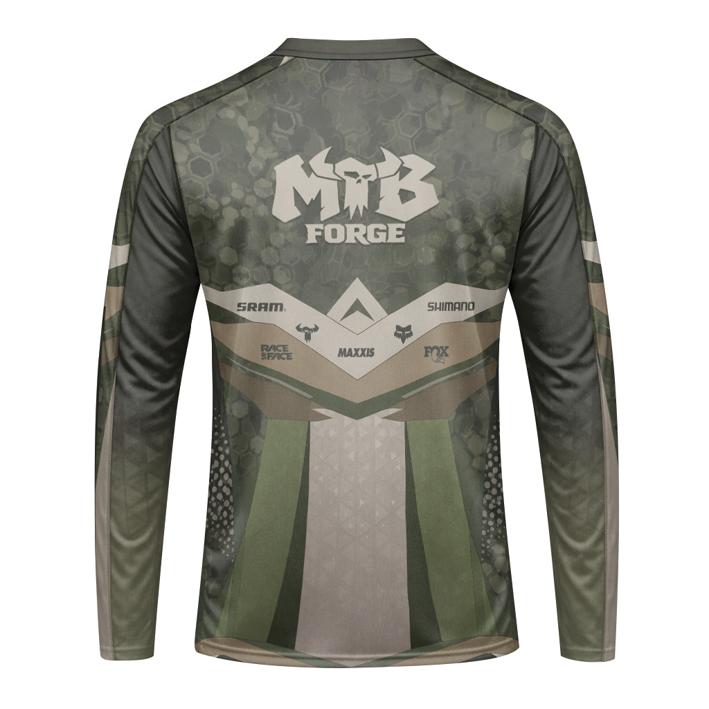 Santa Cruz Olive Camo Long Sleeve Mountain Bike Jersey - back view mockup