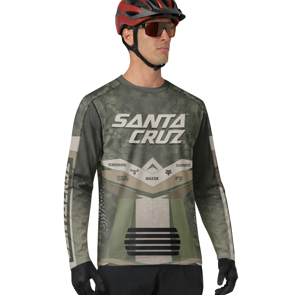 Santa Cruz Olive Camo Long Sleeve Mountain Bike Jersey - lifestyle view