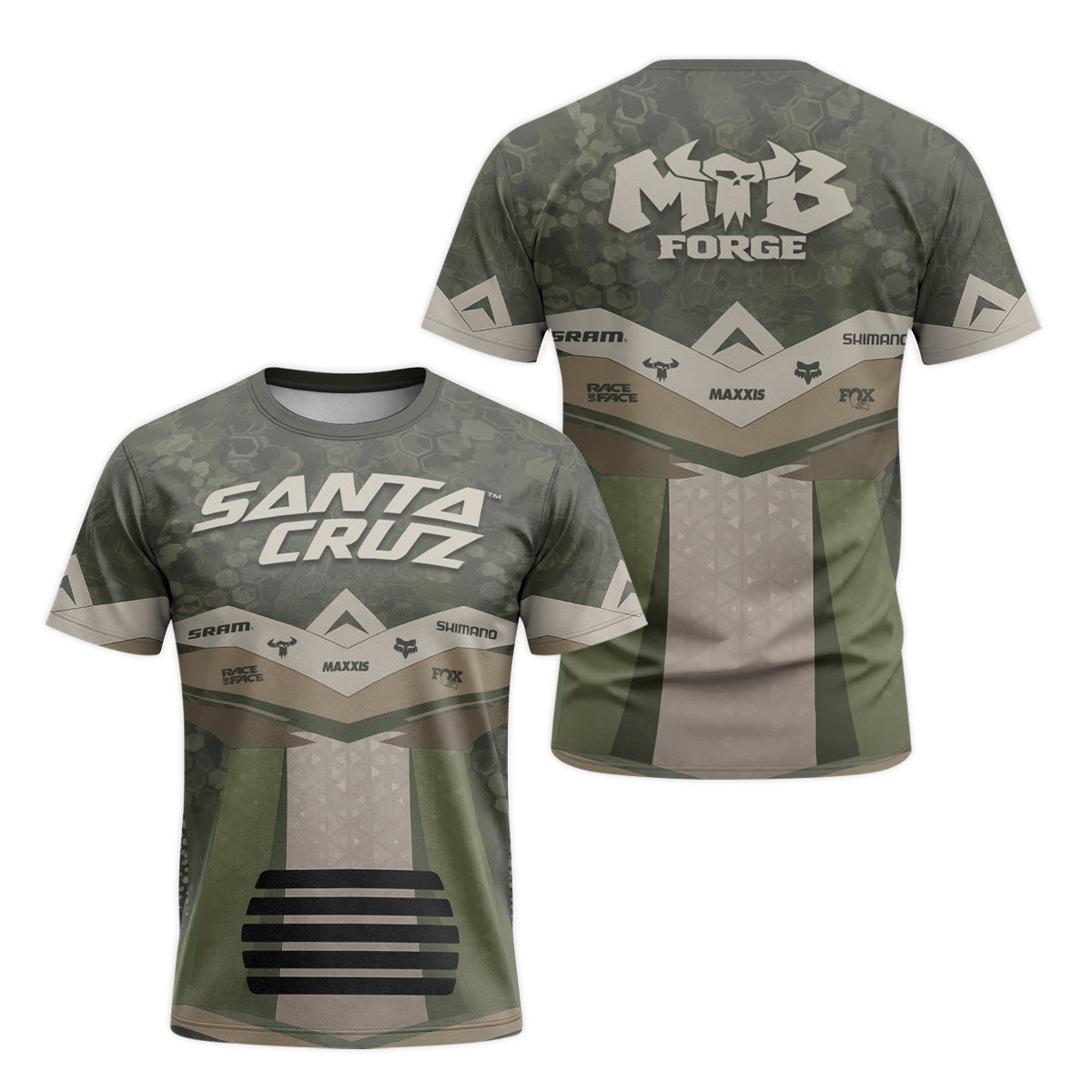 Santa Cruz Olive Camo Short Sleeve Mountain Bike Jersey - front and back view