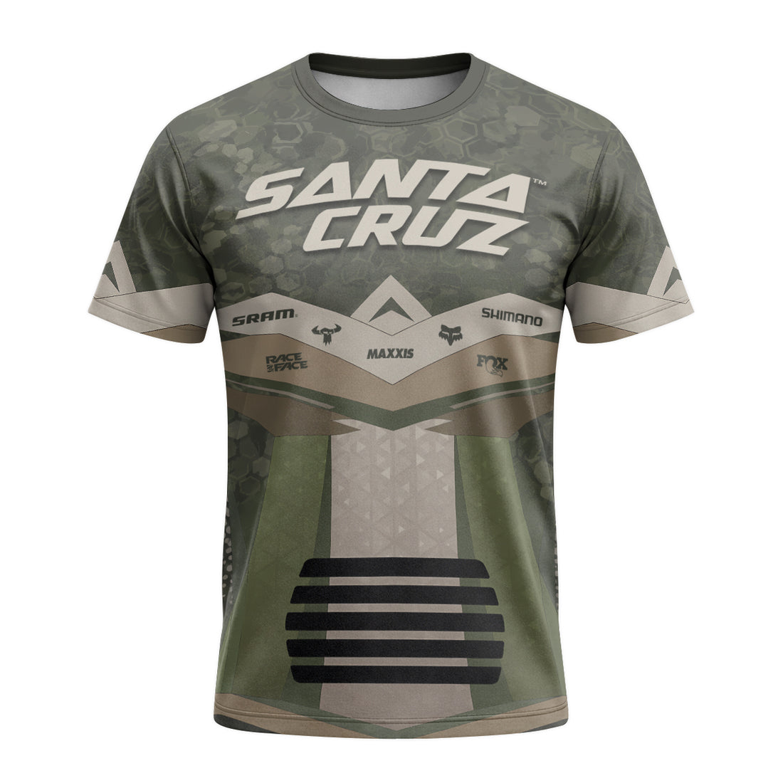 Santa Cruz Olive Camo Short Sleeve Mountain Bike Jersey - front and back view