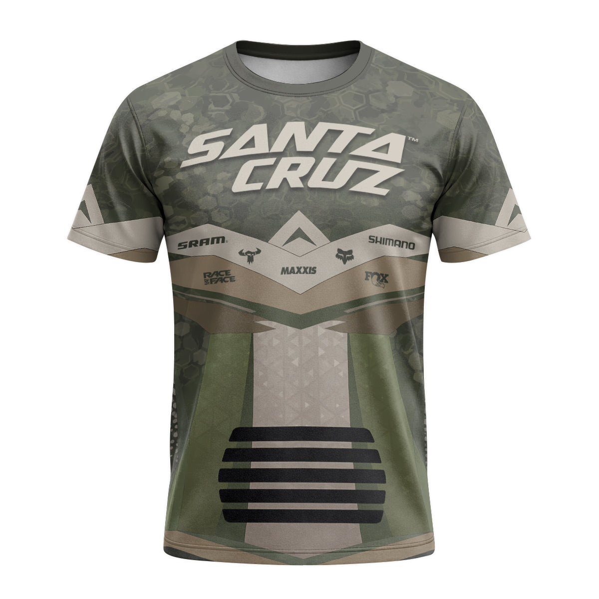 Santa Cruz Olive Camo Short Sleeve Mountain Bike Jersey - front view mockup